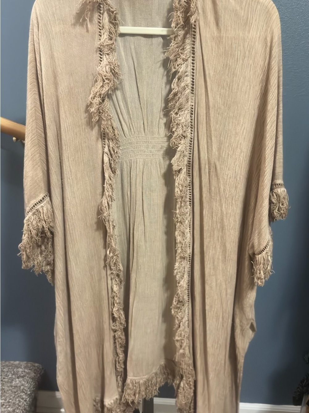 Free People Beige Fringe Kimono